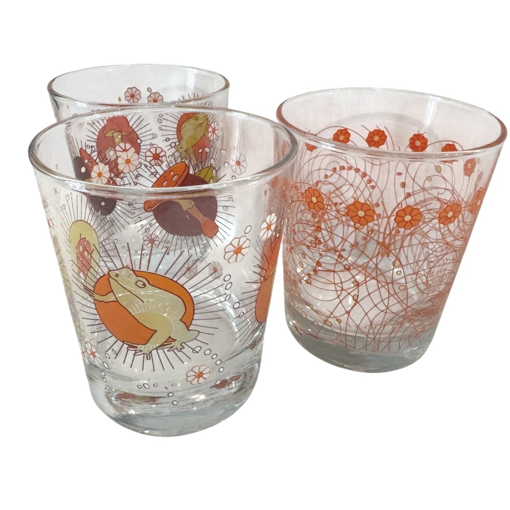 MCM Frog Mushroom Ladybug Drinking Glasses Set 3 Retro IKEA Tumblers Vintage - Picture 2 of 6